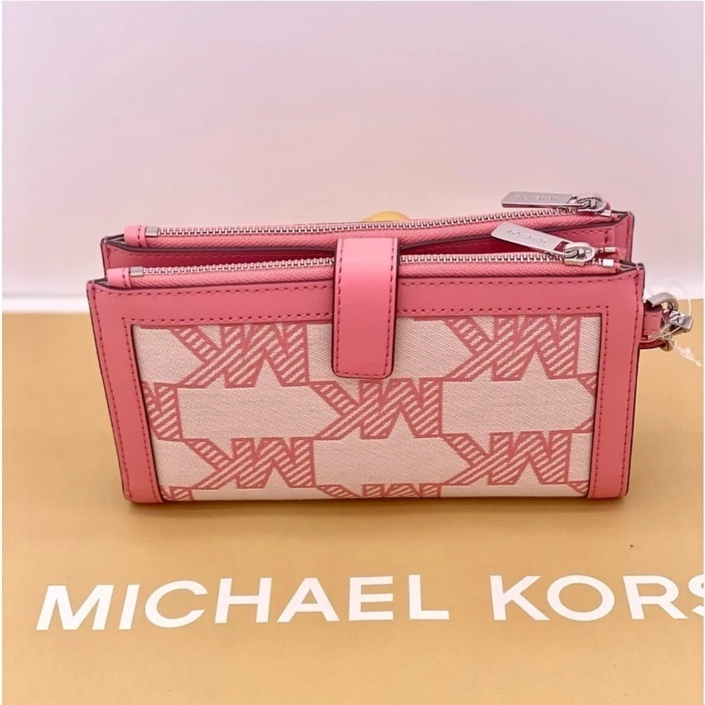 Michael Kors DoubleZip Wristlet Wallet Tea Rose